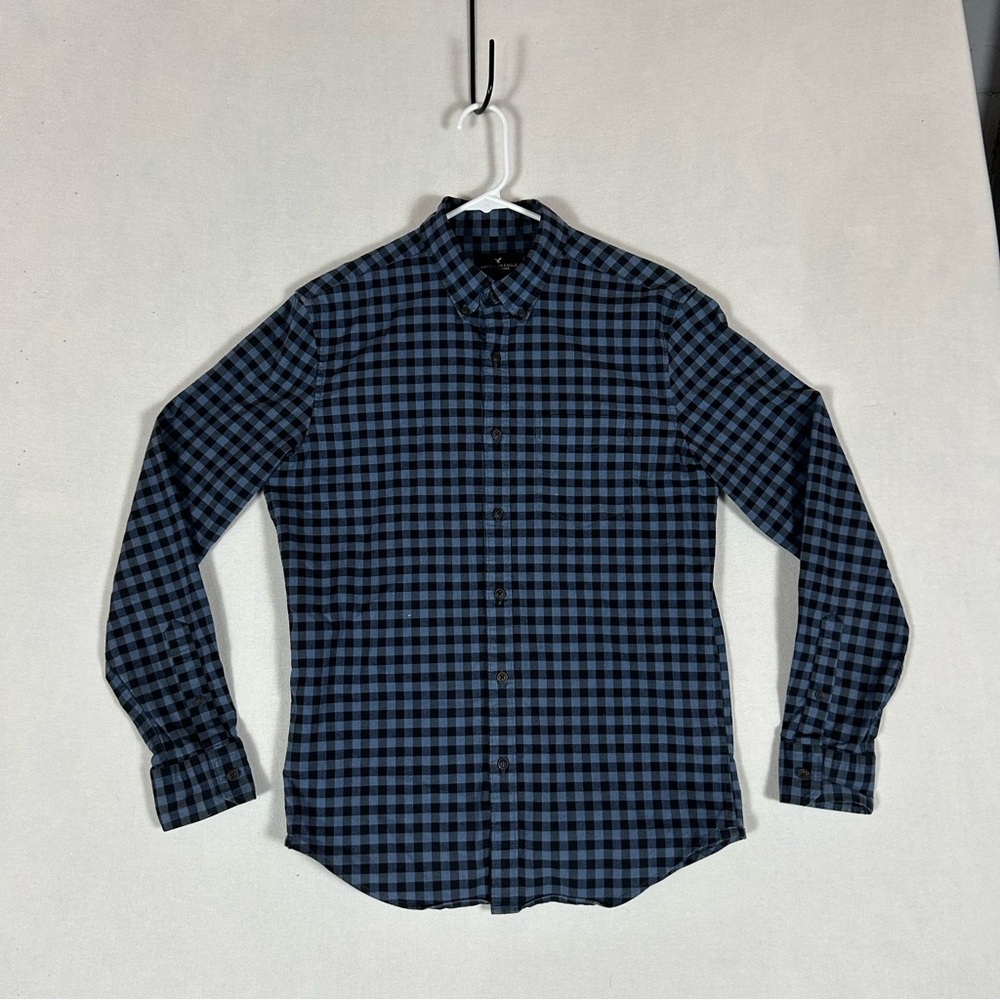 American Eagle Plaid Classic Fit Plaid Button Down Men’s S Small Black Blue